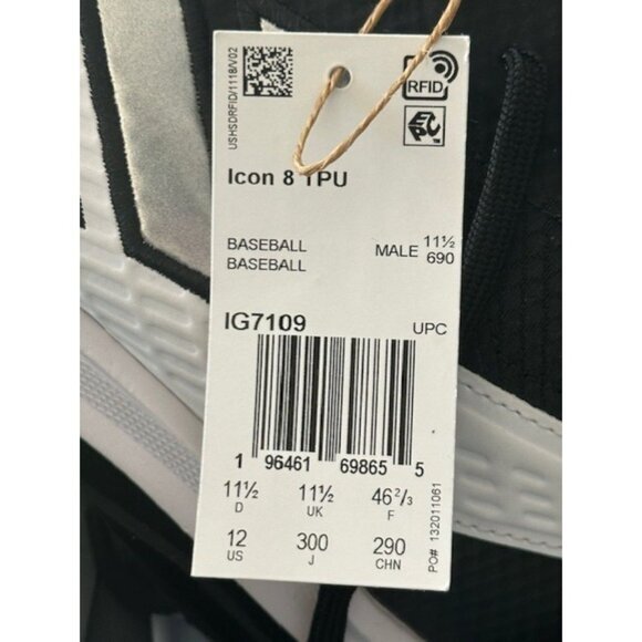 Adidas ICON 8 Metal Baseball Cleats Black White IG7098 Men\'s 12‎ New With Tags